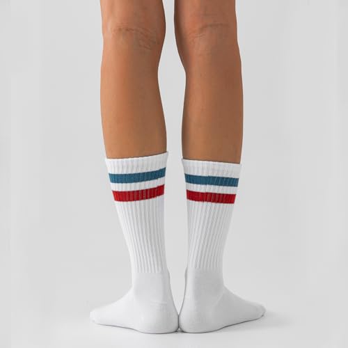 3-5PACK Striped Crew Socks for Women Half Calf Cotton Athletic 80s Retro Tube Socks3
