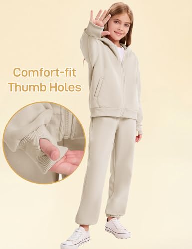 Flygo Girls Boys Fleece Sweatsuit 2 Piece Jogger Sets Zip Up Hooded Sweatshirts and Sweatpants with Pockets2