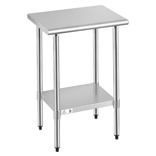 Image of ROCKPOINT Stainless Steel Table for Prep & Work 18x24 Inches, NSF Metal Commercial Kitchen Heavy Duty Table with Adjustable Under Shelf and Table Foot for Restaurant, Home and Hotel