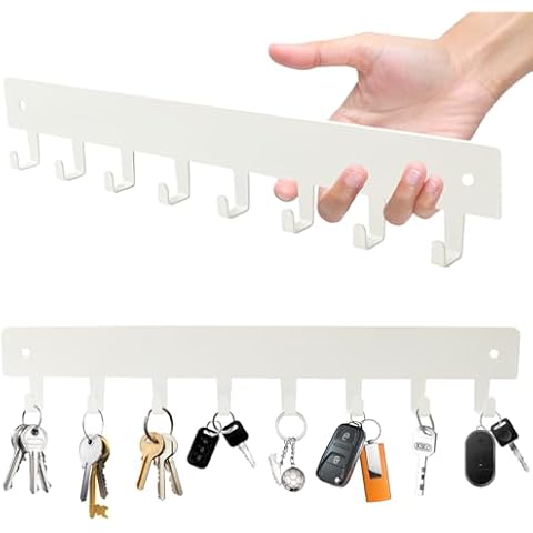 Yoanxong 2 Pack Key Holder for Wall, Key Hooks with 8 Hooks Mount Keys on Wall, No Drilling Required, Holders Use for Living Room Kitchen Corridor Decor(White) Cover
