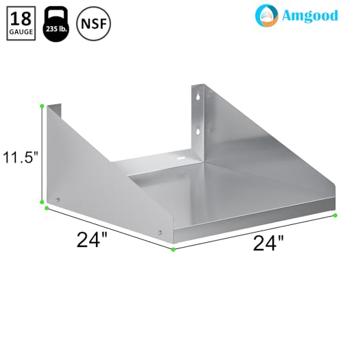 Image of AmGood Stainless Steel Wall Shelf with Side Guards (24 inch Long X 24 inch Deep)