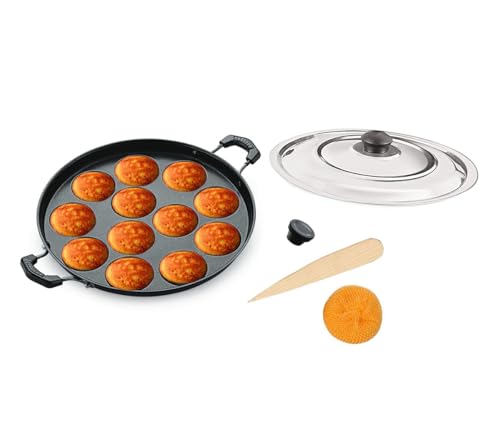 Shourya Trading Non Stick Appam Pan Appam Maker 12 Pits Appam Maker Nonstick Appam Pan Appa Chetty Paniyaram Pan Patra (Medium Size)