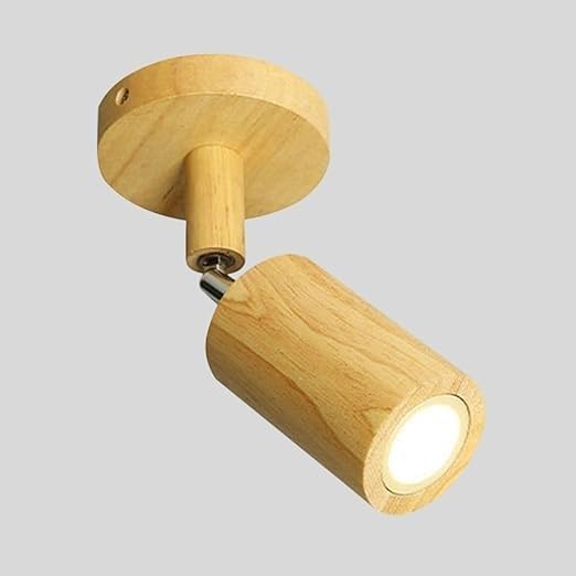 Wood Ceiling Spotlight Directional Ceiling Mount Light Fixture Accent Spot Lamp, Adjustable LED Mounted Display Downlight, 3 Color Mode Ceiling Lights for Hallway(1 Head)