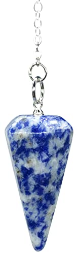 Polar Jade Péndulo hecho de piedra preciosa natural de lapislázuli azul para adivinación de radiestesia, chakras, reiki, puntiagudo, con cadena y bolsa de joyería