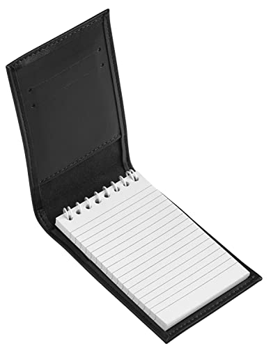 dampk black leather notepad holder for 3x5 memo pads refillable pocket notebook with wallet for law enforcement investigator security officer gifts edc case includes small flip pocket note pad