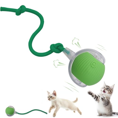 Interactive Cat Dog Toy Ball: Indoor Automatic Moving Smart Rolling Fun Pet Game with Led Light and Tail for Motion Activated, Kitten Puppy Present, Chase Exercise, Hunting Simulation-Upgrade (Green)