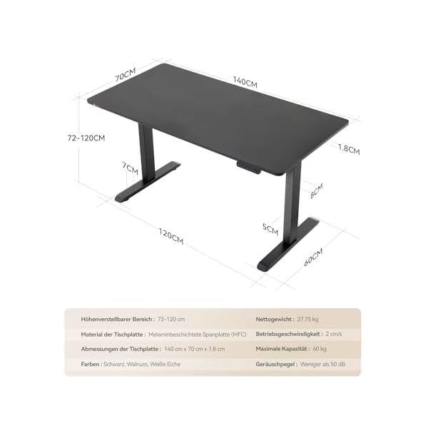 SIHOO 140 cm × 70 cm Einteiliges Elektrisches Stehpult, Sitz-Steh-Schreibtisch mit 4 Speicherhöhen-Einstellungen, Ergonomischer Höhenverstellbarer Schreibtisch für Zuhause & Büro – Bild 4