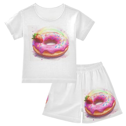 Donut Colorful Sprinkles White Pajama Set Short Sleeve Sleepwear Soft Pajamas Shorts Sets Cotton PJS 5Y