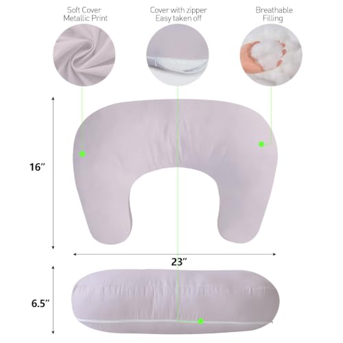 Image of Plushii U-Shaped Nursing Pillow with Washable Cover,Blush | Ergonomic U-shaped breastfeeding support pillow for mom and baby, featuring a soft, breathable and washable cover