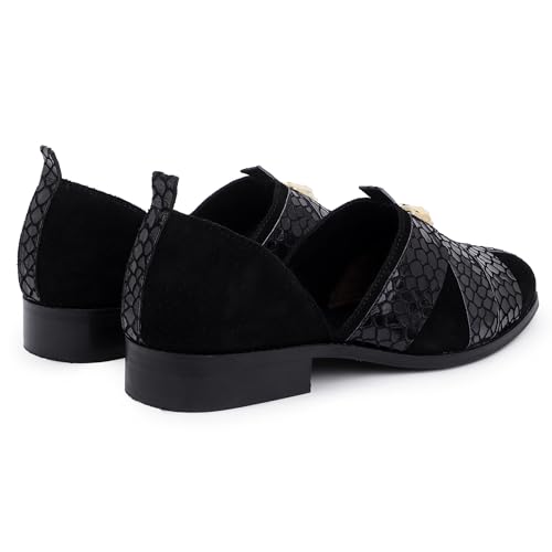 Image of LOZANO Genuine Leather Black Foil Peshawari Sandals for Men