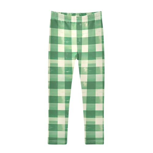 KLL Buffalo Plaid Green Toddler Girl Basic Leggings Stretch Full Length Dance Pants Running