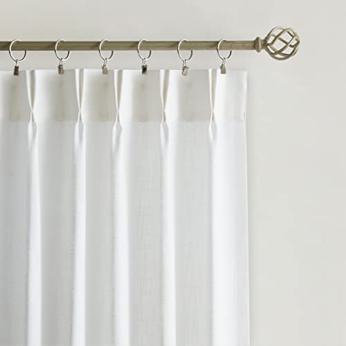 Image of Vision Home White Pinch Pleated Semi Sheer Curtains Textured Light Filtering Window Curtains 108 inch for Living Room Bedroom Patio Rayon Blended Pinch Pleat Drapes with Hooks 1 Panel 80 inch Wx108 L