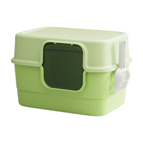 Whtkoph 完全に覆われたペット用トイレ砂トレイ猫砂容器スクープ付き使いやすい取り外し可能な猫用トイレドア付き小型ペット用, 緑