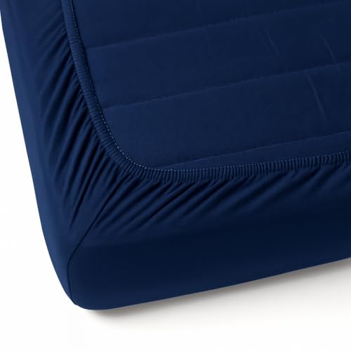 Image of 600 TC 100% Egyptian Cotton Fitted Sheet for Supper King Bed Size Fitted Bed Sheet with Pillow Cover for Bedroom, Soft Hotel Quality Size - 78 x78+12 Navy Pillow Size -18 x 28 Inch