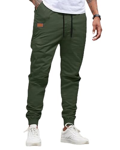 Calça cargo masculina chino joggers sarja elástica casual caminhada ao ar livre calças de moletom, Verde militar, 3G