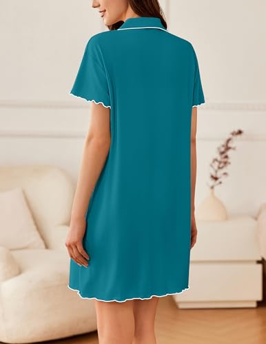 Image of Ekouaer Nightgowns for Women Button Down Sleep Shirt Short Sleeve NightShirts Boyfriend Sleepdress Soft Pajama Dress