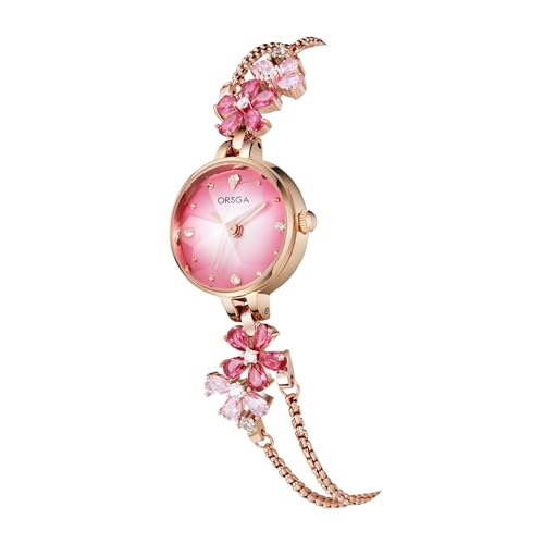 ORSGA Fleur Bracelet Watch for Women Dial Flower Chain Watches Analog Ladies Latest Stylish Diamond Wrist Gift Anniversary Birthday