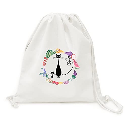 Sac en tissu pliable chat noir pour fruits et légumes et courses d'Halloween
