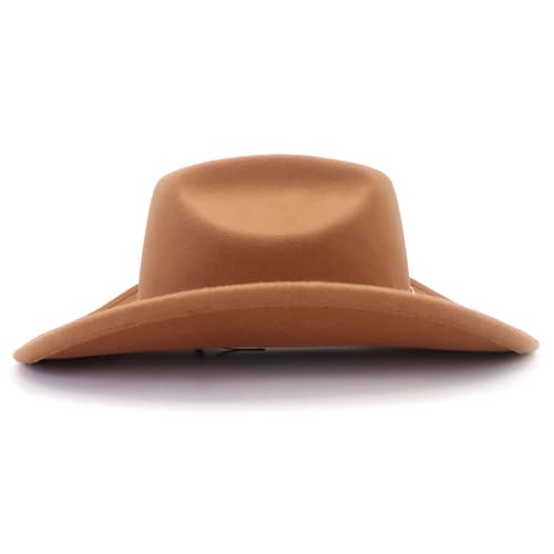 Image of Western Cowboy Hat for Men Women Wide Brim Felt Cowboy Cowgirl Hat with Buckle Belt Classic Fedora Hat