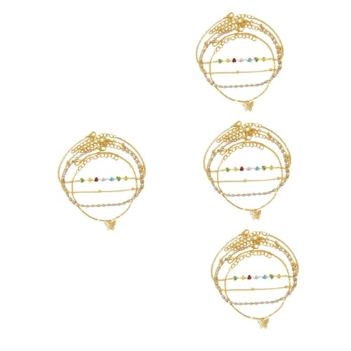 Pulseras tobilleras para mujer con rhinestone y perlas juego de 16 piezas ajustables con capas