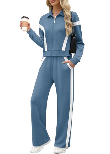 Image of XIEERDUO Lounge Sets for Women 2025 Sweatsuit 2 Piece Outfits Sweatshirt Wide Leg Sweatpant Tracksuit Matching Set