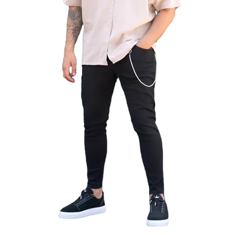 linaria Men's Black Plain Jeans with Contrast Stitching, Slim Fit-picture-39