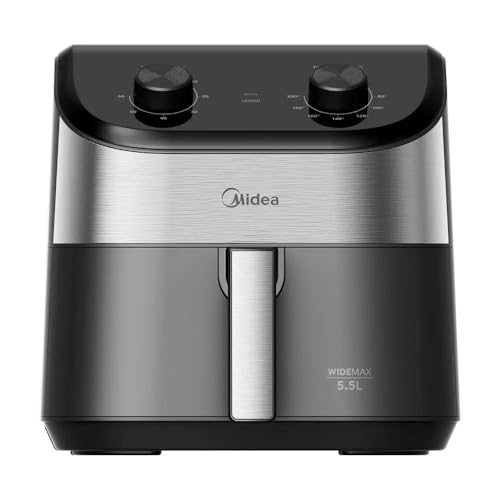 Fritadeira Midea Air Fryer 5,5L, design de dois botões, ampla faixa de temperatura de 80°C a 200°C, cesto antiaderente e prato para vegetais, 1900W, 110V, FWM55P1