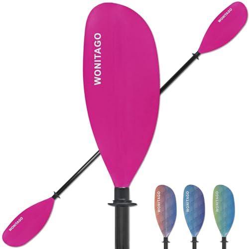 WONITAGO Kayak Paddle with Fiberglass Paddle and Nylon Blade, Adjustable Kayaking Oars, 230-250 cm/90-98 inch, Pink