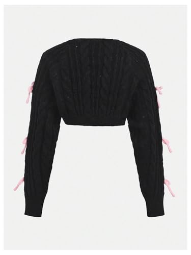 Image of OYOANGLE Girl's Bowknot Long Sleeve Open Front Crop Cardigan Y2K Knit Bolero Shrug Sweaters