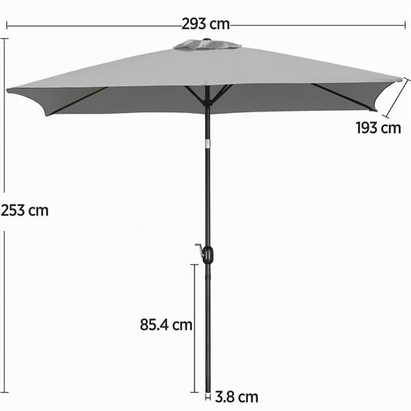 Yaheetech Sonnenschirm Gartenschirm Ø 293cm Balkonschirm mit 6 Rippen Rechteck Markschirm Sonnenschutz Terrassenschirm Kurbelschirm für Balkon