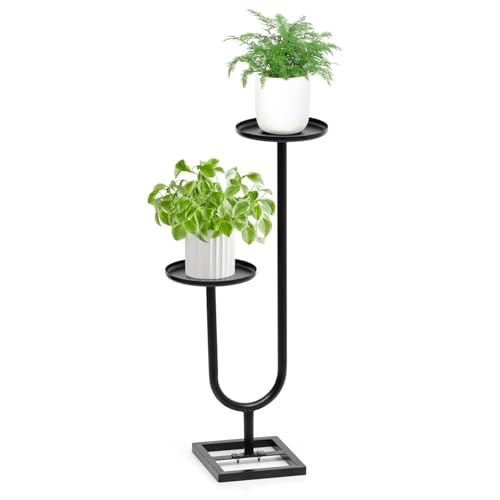 Image of 2 POT ATTRACTIVE STYLISH IRON METAL PLANT HOLDER STAND FOR INDOOR OUTDOOR BALCONY GARDEN AND LIVING ROOM PLANT RACK STAND FOR CORNER AND TARRACE {WITHOUT POT} (BLACK 2POT U)