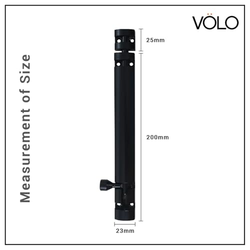 Image of VOLO Aluminium Tower Bolt with Stainless Steel Rod - Heavy Duty Door & Window Latch for Home and Office | Main Door Tower Bolt | Kundi /Chitakini | Pack of 2 Pieces (Black, 8 Inch)