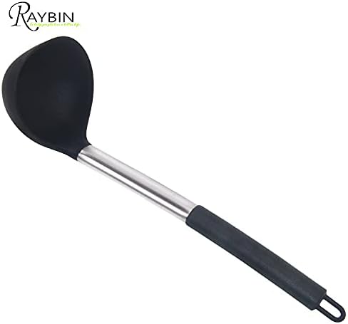 Silicone Kitchen Utensil Set, 8 pcs Kitchen Cooking Utensils Set, Heat Resistant Non-Stick Silicone Cookware with Stainless Steel Handle, Spatula Spoon Turner Tongs(Black)