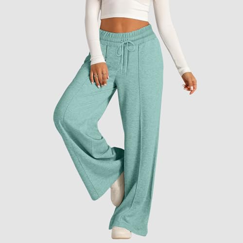 Aniywn Calça de moletom feminina de perna larga, calça jogger macia com cordão, bolsos e bolsos solt