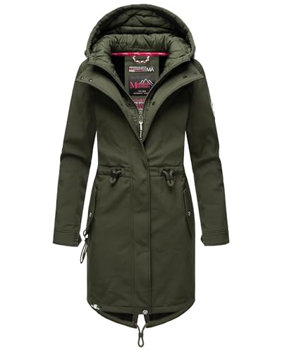 MARIKOO Damen Übergangsjacke Softshellmantel wasserdicht atmungsaktiv mit Kapuze Mount Presanella Dark Olive Gr. XXL