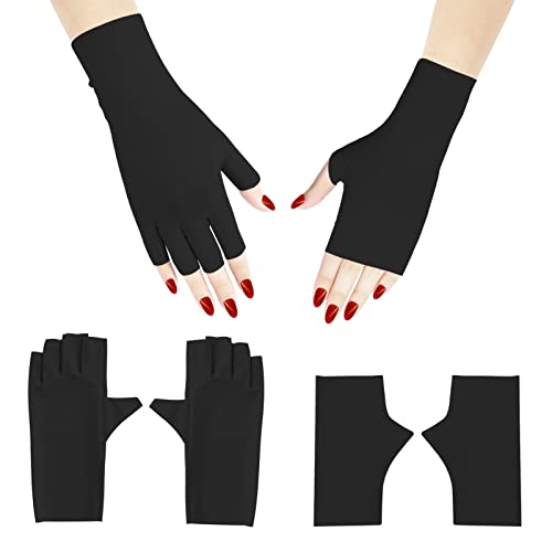 Unaone 2 Paar Anti-UV-Handschuhe UV-Schild-Handschuhe für Gel-Maniküre, Lichtschutzhandschuhe für Gel-Nagellampe,Nail Art fingerloser zum Schutz der Hände vor UV-Licht-Lampentrockner,Schwarz Cover
