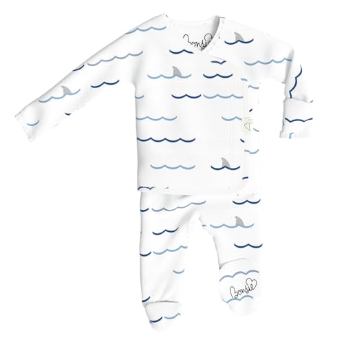 Image of Bonsie Skin to Skin Babywear Footie Bodysuit - Baby Footed One Piece with Shark Pattern - Sharkie (0-3 Months)