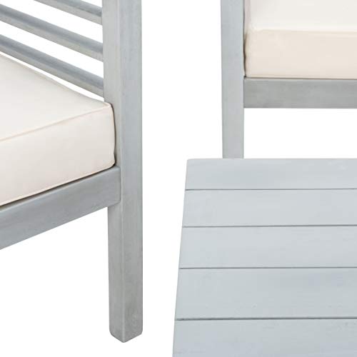 Safavieh Outdoor Collection Alda Grey / Beige Cushions/ Striped Pillows 4-Piece Conversation Patio Set #TOP5