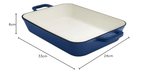 Cazuela rectangular de hierro fundido esmaltado azul de 3,2 litros para lasaña y horno 8