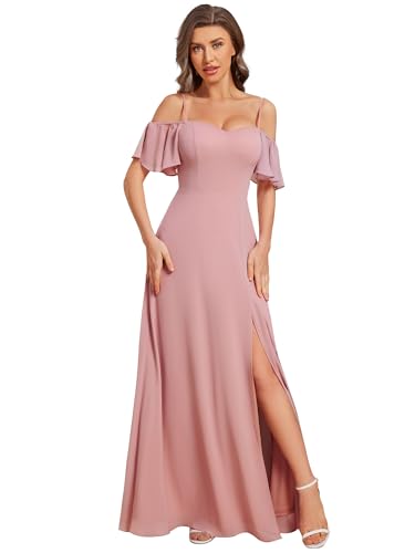 Image of Ever-Pretty Women's Formal Dresses Off Shoulder Short Sleeve Split A-Line Floor Length Bridesmaid Dresses 0237