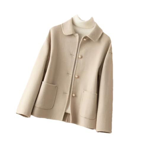 Hdhdeueh Women's Double-Sided Woolen Coat Short Single-Breasted Suit Collar Pocket Cardigan Outerwear