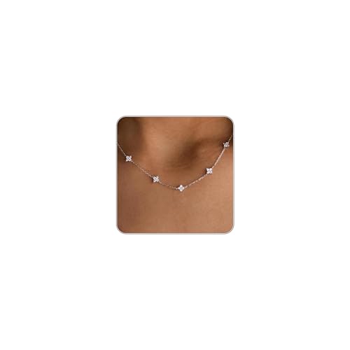 CUEZIY Dainty Silver Necklaces for Women Station Choker Cubic Zirconia Simulated Necklace Simple Cute Layering CZ Necklace Trendy Simple Jewelry Gifts
