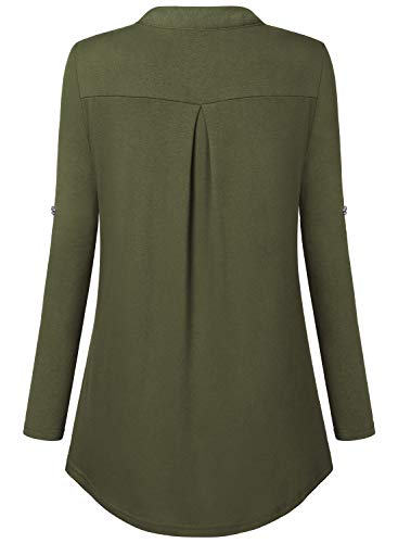Image of Bulotus 3 /4 Length Sleeve Womens Striped Tops Zipper V Neck Collared Blouses Business Casual Tunics 2026 Spring Trendy