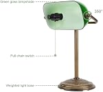 NISSAFORS Banker Desk Lamp, Green Glass Shade, Vintage Desk Lamp with Chain Switch, Retro Table Lamps for Home Office (Retro Gold+Green, Small)