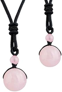mookaitedecor Healing Crystal Round Stone Bead Pendant,Semi Precious Gemstone Necklace Adjustable for Men Women