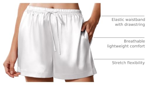 Image of Ekouaer Womens Silk Satin Pajama Short 2026 Summer Casual Sleep Shorts Lounge Sleep Pj Short with Pockets Soft Lounge Shorts