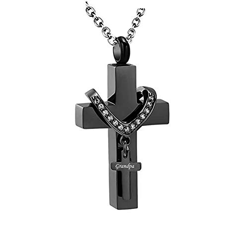 Black Cross Urn Necklaces for Ashes Cremation Crucifix Keepsake Memorial Pendant Necklace