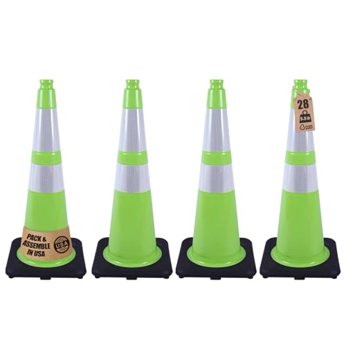 4-Pack 28" Green Cones - Reflective for Road/Construction