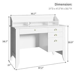 4 EVER WINNER White Desk with Drawers Small Computer Desk with Drawers Home Office Desk with Monitor Stand Study Desk for Small Spaces White