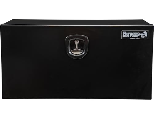 Image of Buyers Products 1706905 Pro Series Underbody Truck Box, 18x18x36 Inch, Gloss Black, 0.125 Inch Smooth Aluminum, 3-Point Locking Drop Door, Bolt-On Hinge, Weather Resistant, No Center Post, Made in USA